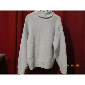 Alfina Womens XL Light Blue Cable Knit Back Turtleneck Sweater Ribbed Pullover
